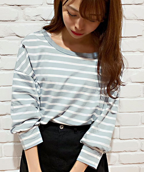 apres jour（アプレジュール）の「2WAYボリューム袖ボーダートップス【ZOZOTOWN限定アイテム】（Tシャツ/カットソー・レディース・ベージュ/サックスブルー/ライトグリーン/マスタード・フリー）」の14枚目の写真