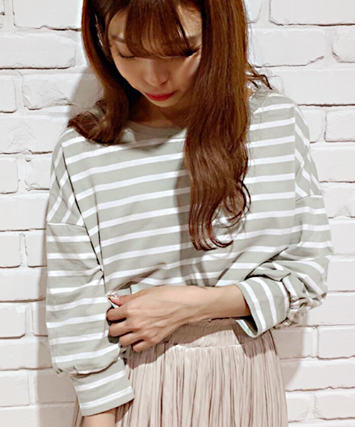 apres jour（アプレジュール）の「2WAYボリューム袖ボーダートップス【ZOZOTOWN限定アイテム】（Tシャツ/カットソー・レディース・ベージュ/サックスブルー/ライトグリーン/マスタード・フリー）」の18枚目の写真