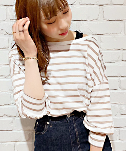 apres jour（アプレジュール）の「2WAYボリューム袖ボーダートップス【ZOZOTOWN限定アイテム】（Tシャツ/カットソー・レディース・ベージュ/サックスブルー/ライトグリーン/マスタード・フリー）」の21枚目の写真