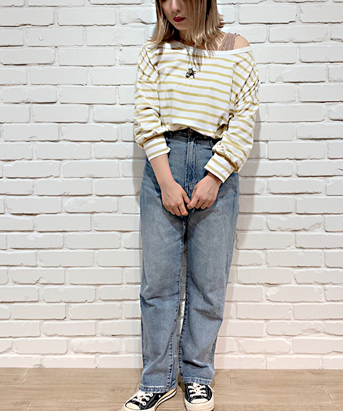 apres jour（アプレジュール）の「2WAYボリューム袖ボーダートップス【ZOZOTOWN限定アイテム】（Tシャツ/カットソー・レディース・ベージュ/サックスブルー/ライトグリーン/マスタード・フリー）」の10枚目の写真