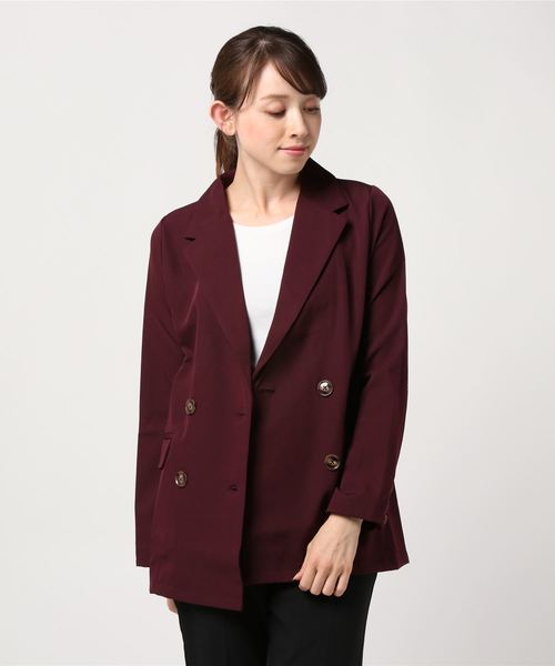 STYLEBLOCK（スタイルブロック）の「とろみ素材ダブルテーラードジャケット（テーラードジャケット・レディース・キャメル/レッド系その他/ブラウン/カーキ・M）」の4枚目の写真