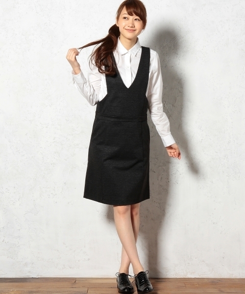 green label relaxing(グリーンレーベルリラクシング)の「GT ツイルポンチ ジャンパースカート ◆(ワンピース・レディース・グレー/ワインレッド・36/38)」の2枚目の写真