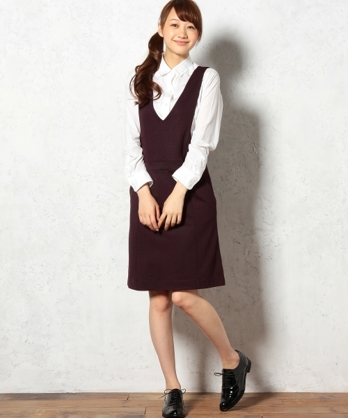 green label relaxing(グリーンレーベルリラクシング)の「GT ツイルポンチ ジャンパースカート ◆(ワンピース・レディース・グレー/ワインレッド・36/38)」の1枚目の写真