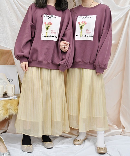 PairPair（ペアペア）の「フラワープリントスウェット（スウェット・レディース・ブルー/ライトグリーン/アイボリー/モカ/スモークピンク・FREE）」の7枚目の写真