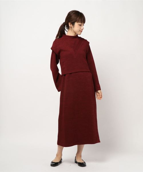 STYLEBLOCK（スタイルブロック）の「リブニットソーショートベストセット（ワンピース・レディース・アイボリー/ブラウン/ブラック/ブラウン系その他・M）」の4枚目の写真