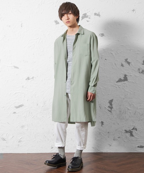 MinoriTY（マイノリティ）の「メンズ長袖サイドスリットロングシャツ（シャツ/ブラウス・メンズ・ベージュ/グレー/カーキ・M/L）」の6枚目の写真