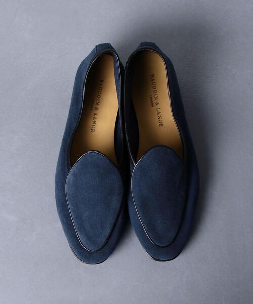 新品BAUDOIN & LANGE ネイビー スエード スリッポン 41 Baudoin&Lange