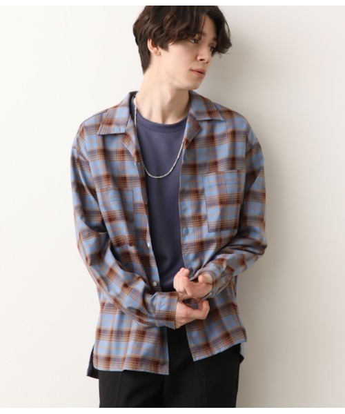JUNRED（ジュンレッド）の「リラックスシルエットオープンカラーチェックシャツ（シャツ/ブラウス・メンズ・ホワイト/ブルー・S/M/L）」の2枚目の写真