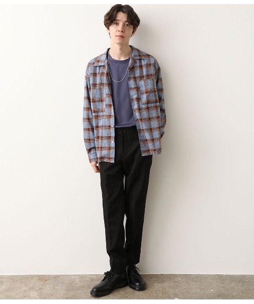 JUNRED（ジュンレッド）の「リラックスシルエットオープンカラーチェックシャツ（シャツ/ブラウス・メンズ・ホワイト/ブルー・S/M/L）」の3枚目の写真