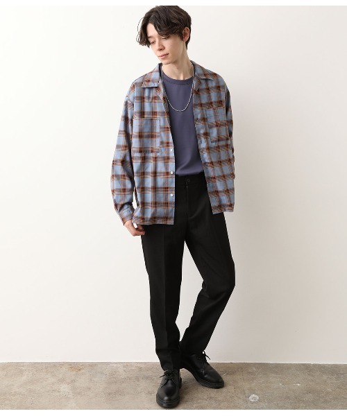 JUNRED（ジュンレッド）の「リラックスシルエットオープンカラーチェックシャツ（シャツ/ブラウス・メンズ・ホワイト/ブルー・S/M/L）」の4枚目の写真