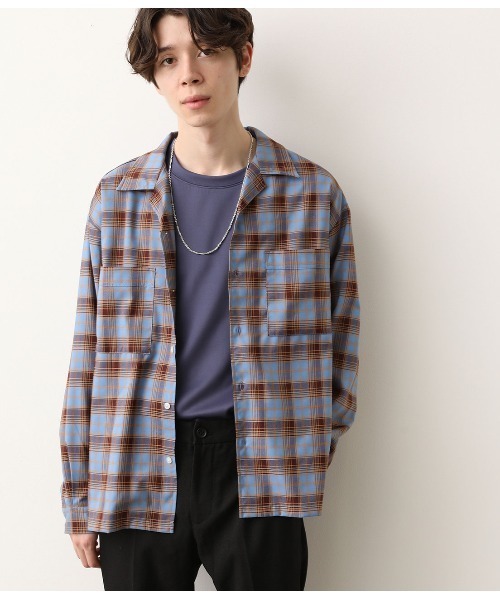 JUNRED（ジュンレッド）の「リラックスシルエットオープンカラーチェックシャツ（シャツ/ブラウス・メンズ・ホワイト/ブルー・S/M/L）」の6枚目の写真