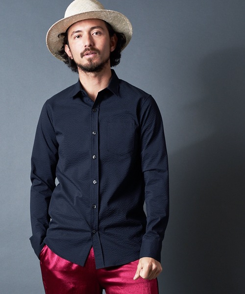 Magine(マージン)の「COOL MAX SEERSUCKER STANDARD SHIRTS L/S 20SS:クールマックス シアサッカー スタンダードシャツ(シャツ/ブラウス)」|ネイビー