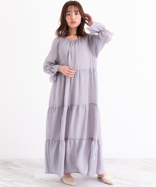 VANNIE U(ヴァニーユー)の「ふんわりティアードワンピース(ワンピース・レディース・ベージュ/ラベンダー・FREE)」の5枚目の写真