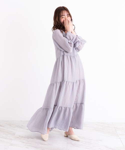 VANNIE U(ヴァニーユー)の「ふんわりティアードワンピース(ワンピース・レディース・ベージュ/ラベンダー・FREE)」の21枚目の写真
