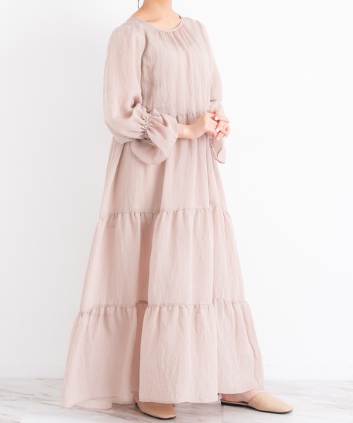 VANNIE U(ヴァニーユー)の「ふんわりティアードワンピース(ワンピース・レディース・ベージュ/ラベンダー・FREE)」の7枚目の写真