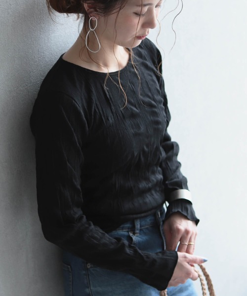 reca(レカ)の「ワッシャー加工長袖カットソー(Tシャツ/カットソー・レディース・ブラック/ベージュ/オフホワイト・FREE)」の3枚目の写真
