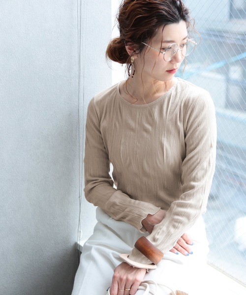 reca(レカ)の「ワッシャー加工長袖カットソー(Tシャツ/カットソー・レディース・ブラック/ベージュ/オフホワイト・FREE)」の5枚目の写真