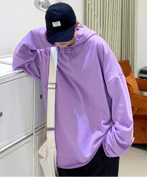 neos（ネオス）の「【neos -addictive design-】ビッグシルエット ミニ裏毛 ダメージ プルパーカー（パーカー・メンズ・グレー/レッド/ブルー/ピンク/パープル/ブラック/チャコールグレー/ホワイト・MEDIUM/LARGE/X-LARGE）」の6枚目の写真