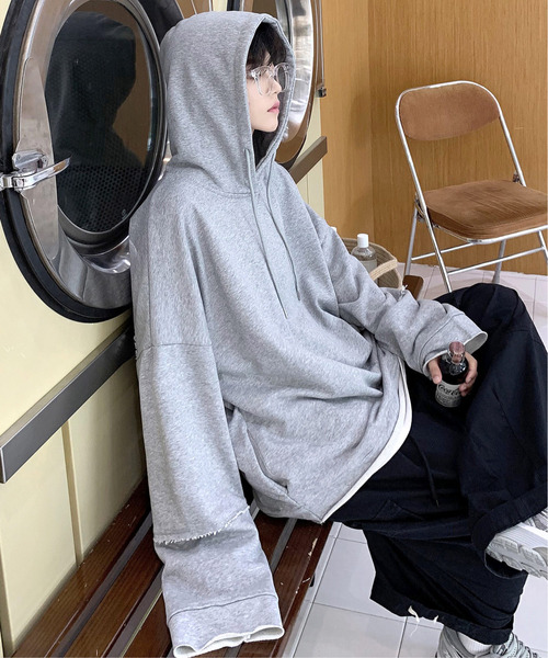 neos（ネオス）の「【neos -addictive design-】ビッグシルエット ミニ裏毛 ダメージ プルパーカー（パーカー・メンズ・グレー/レッド/ブルー/ピンク/パープル/ブラック/チャコールグレー/ホワイト・MEDIUM/LARGE/X-LARGE）」の5枚目の写真