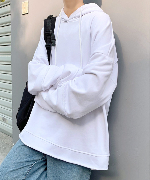 neos（ネオス）の「【neos -addictive design-】ビッグシルエット ミニ裏毛 ダメージ プルパーカー（パーカー・メンズ・グレー/レッド/ブルー/ピンク/パープル/ブラック/チャコールグレー/ホワイト・MEDIUM/LARGE/X-LARGE）」の2枚目の写真