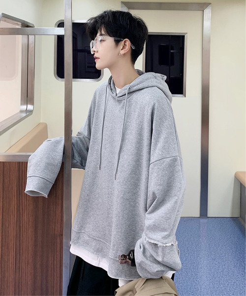 neos（ネオス）の「【neos -addictive design-】ビッグシルエット ミニ裏毛 ダメージ プルパーカー（パーカー・メンズ・グレー/レッド/ブルー/ピンク/パープル/ブラック/チャコールグレー/ホワイト・MEDIUM/LARGE/X-LARGE）」の17枚目の写真