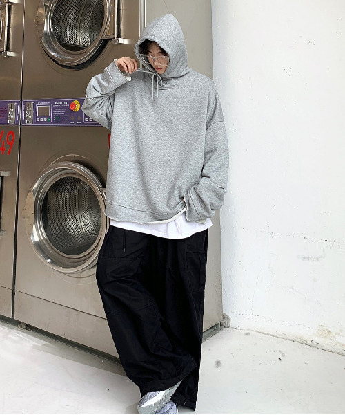 neos（ネオス）の「【neos -addictive design-】ビッグシルエット ミニ裏毛 ダメージ プルパーカー（パーカー・メンズ・グレー/レッド/ブルー/ピンク/パープル/ブラック/チャコールグレー/ホワイト・MEDIUM/LARGE/X-LARGE）」の18枚目の写真