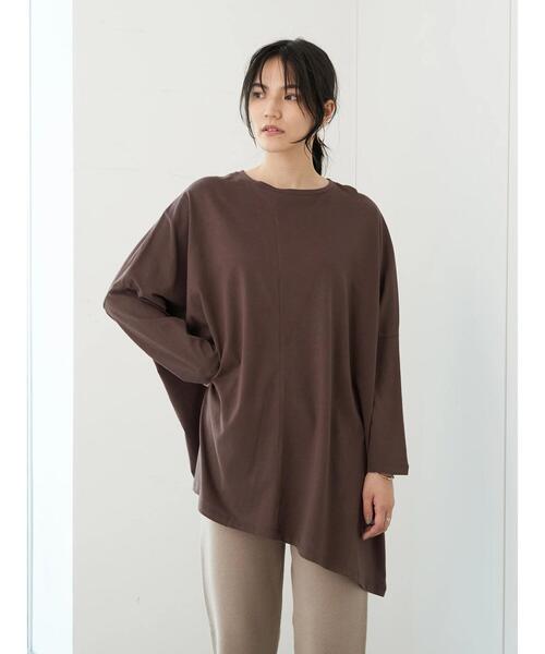 AMERICAN HOLIC(アメリカンホリック)の「アシンメトリーカットチュニック *(Tシャツ/カットソー・レディース・ライトグレー/ブラック/ブラウン/キャメル・FREE)」の3枚目の写真