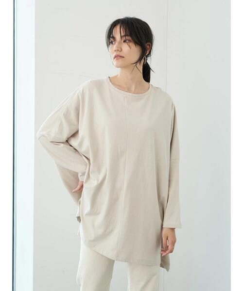 AMERICAN HOLIC(アメリカンホリック)の「アシンメトリーカットチュニック *(Tシャツ/カットソー・レディース・ライトグレー/ブラック/ブラウン/キャメル・FREE)」の1枚目の写真