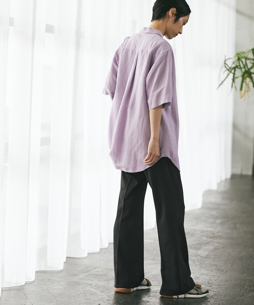 EMMA CLOTHES（エマクローズ）の「梨地ルーズリラックスワンタックフレアスラックスパンツ /EMMA CLOTHES（スラックス・メンズ・ブラウン系その他/ダークネイビー/ダークブラウン/グリーン系その他/ブラック/ベージュ系その他/グレー系その他/グレイッシュベージュ/ライラック・M/L）」の11枚目の写真