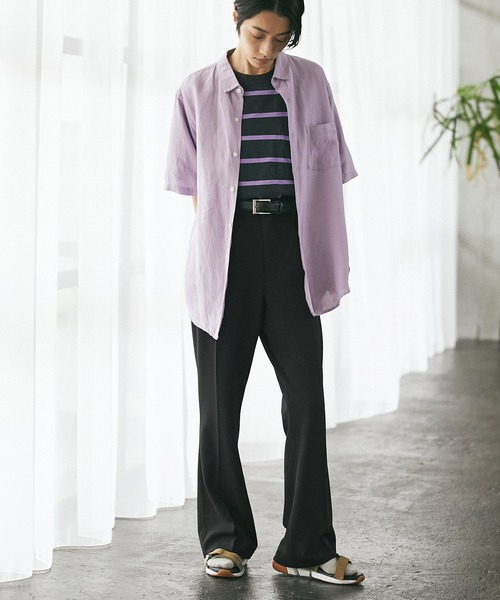 EMMA CLOTHES（エマクローズ）の「梨地ルーズリラックスワンタックフレアスラックスパンツ /EMMA CLOTHES（スラックス・メンズ・ブラウン系その他/ダークネイビー/ダークブラウン/グリーン系その他/ブラック/ベージュ系その他/グレー系その他/グレイッシュベージュ/ライラック・M/L）」の13枚目の写真