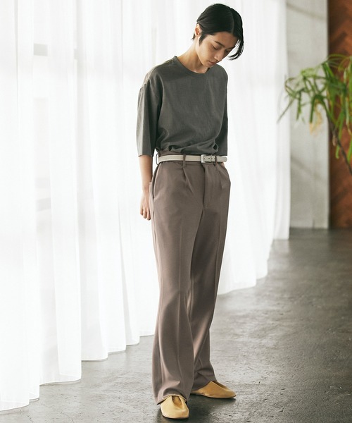 EMMA CLOTHES（エマクローズ）の「梨地ルーズリラックスワンタックフレアスラックスパンツ /EMMA CLOTHES（スラックス・メンズ・ブラウン系その他/ダークネイビー/ダークブラウン/グリーン系その他/ブラック/ベージュ系その他/グレー系その他/グレイッシュベージュ/ライラック・M/L）」の15枚目の写真