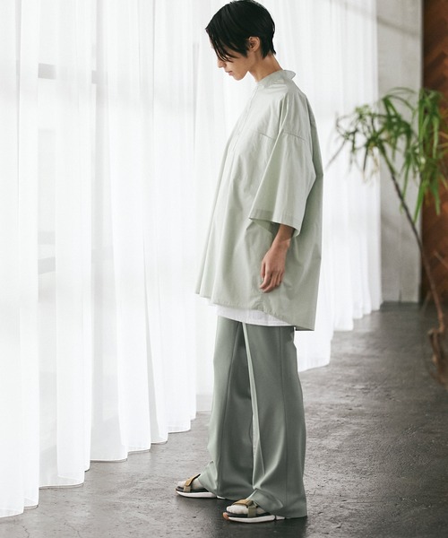 EMMA CLOTHES（エマクローズ）の「梨地ルーズリラックスワンタックフレアスラックスパンツ /EMMA CLOTHES（スラックス・メンズ・ブラウン系その他/ダークネイビー/ダークブラウン/グリーン系その他/ブラック/ベージュ系その他/グレー系その他/グレイッシュベージュ/ライラック・M/L）」の17枚目の写真