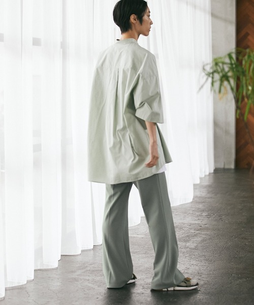 EMMA CLOTHES（エマクローズ）の「梨地ルーズリラックスワンタックフレアスラックスパンツ /EMMA CLOTHES（スラックス・メンズ・ブラウン系その他/ダークネイビー/ダークブラウン/グリーン系その他/ブラック/ベージュ系その他/グレー系その他/グレイッシュベージュ/ライラック・M/L）」の18枚目の写真