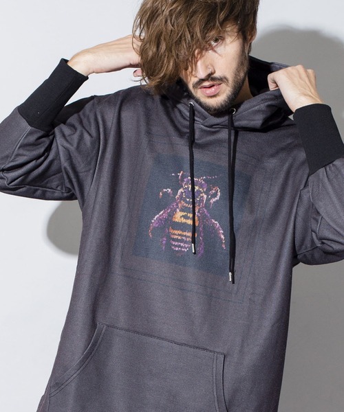 NO ID.（ノーアイディ）の「【NO ID.】Mosaic Print Big Parka / モザイク プリント ビッグ パーカ（パーカー・メンズ・ホワイト/ダークパープル/ブラック・ONE SIZE）」の2枚目の写真