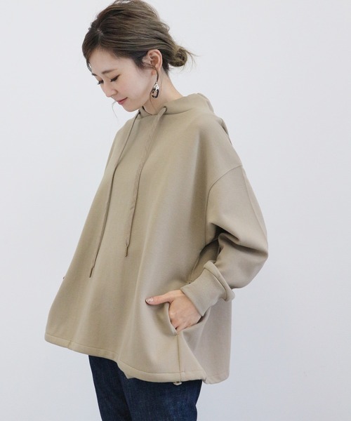 AMERICAN HOLIC（アメリカンホリック）の「スタンドカラー裾ドロスト裏毛プルオーバー　＊（Tシャツ/カットソー・レディース・ライトグレー/ベージュ/モカ/ネイビー・L/M）」の3枚目の写真