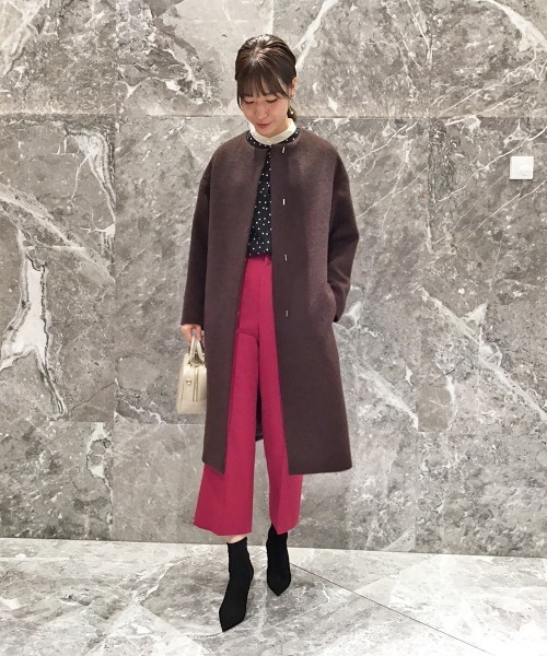 新品 ルルウィルビー モヘヤシャギーノーカラーコート 2 M ダークブラウン LOULOU WILLOUGHBY】モヘヤシャギーノーカラーコート