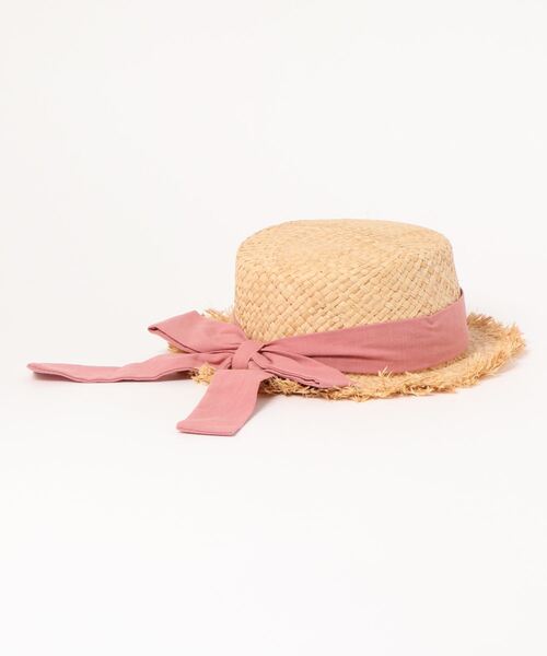 petit main(プティマイン)の「UVケア リボンつきラフィアカンカン帽(ハット・キッズ・アイボリー/ピンク・50㎝/52cm/54cm)」の3枚目の写真