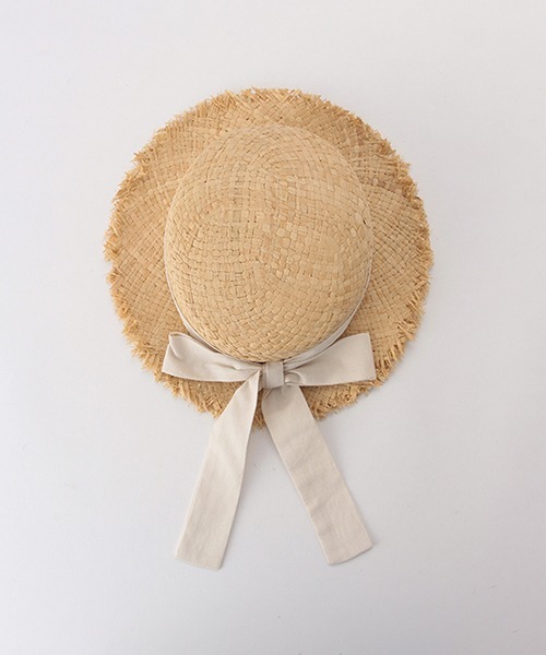 petit main(プティマイン)の「UVケア リボンつきラフィアカンカン帽(ハット・キッズ・アイボリー/ピンク・50㎝/52cm/54cm)」の7枚目の写真