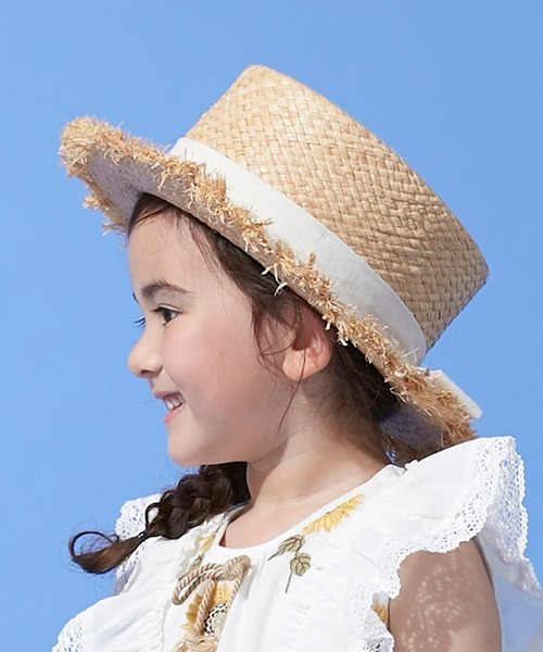 petit main(プティマイン)の「UVケア リボンつきラフィアカンカン帽(ハット・キッズ・アイボリー/ピンク・50㎝/52cm/54cm)」の17枚目の写真