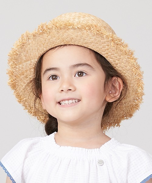 petit main(プティマイン)の「UVケア リボンつきラフィアカンカン帽(ハット・キッズ・アイボリー/ピンク・50㎝/52cm/54cm)」の13枚目の写真