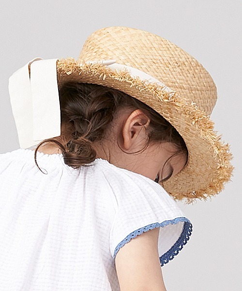 petit main(プティマイン)の「UVケア リボンつきラフィアカンカン帽(ハット・キッズ・アイボリー/ピンク・50㎝/52cm/54cm)」の11枚目の写真