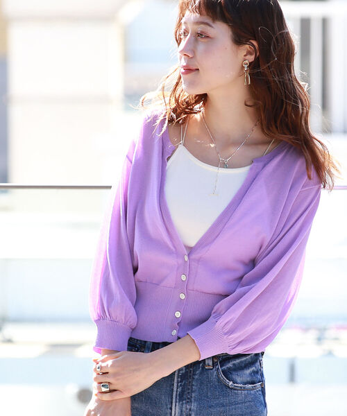 Ray BEAMS（レイビームス）の「Ray BEAMS / キーネック 7分袖 カーディガン（カーディガン/ボレロ・レディース・ブラック/イエロー/パープル系その他2・ONE SIZE）」の3枚目の写真