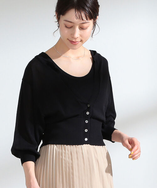 Ray BEAMS（レイビームス）の「Ray BEAMS / キーネック 7分袖 カーディガン（カーディガン/ボレロ・レディース・ブラック/イエロー/パープル系その他2・ONE SIZE）」の4枚目の写真