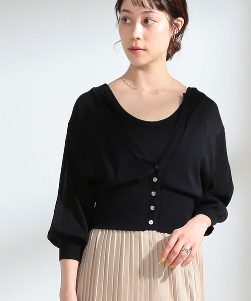 Ray BEAMS（レイビームス）の「Ray BEAMS / キーネック 7分袖 カーディガン（カーディガン/ボレロ・レディース・ブラック/イエロー/パープル系その他2・ONE SIZE）」の5枚目の写真