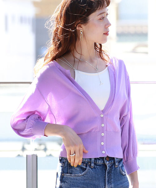 Ray BEAMS（レイビームス）の「Ray BEAMS / キーネック 7分袖 カーディガン（カーディガン/ボレロ・レディース・ブラック/イエロー/パープル系その他2・ONE SIZE）」の18枚目の写真