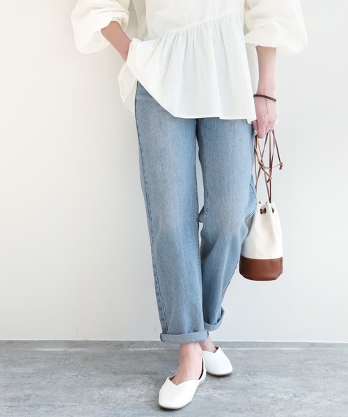reca（レカ）の「美シルエット　ハイウエストストレートデニム（デニムパンツ・レディース・サックスブルー/ネイビー・L/M）」の3枚目の写真