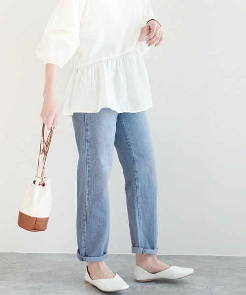 reca（レカ）の「美シルエット　ハイウエストストレートデニム（デニムパンツ・レディース・サックスブルー/ネイビー・L/M）」の6枚目の写真