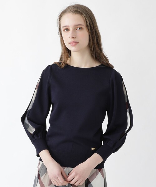 【概ね良好】ブルーレーベルクレストブリッジアセテートストレッチボートネックニット BLUE LABEL CRESTBRIDGE（ブルーレーベルクレストブリッジ）の