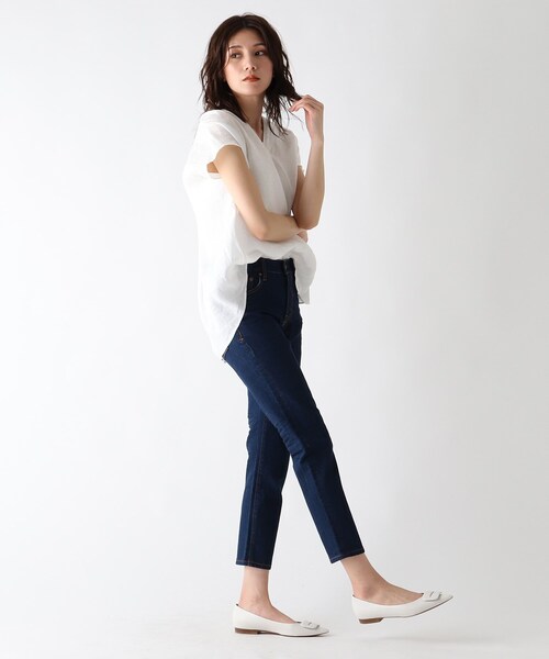 JET（ジェット）の「◆【ウォッシャブル】フレンチリネンVネック半袖ブラウス（シャツ/ブラウス・レディース・ホワイト/チャコールグレー/ベージュ/レモンイエロー/パープル系4・80/04）」の9枚目の写真