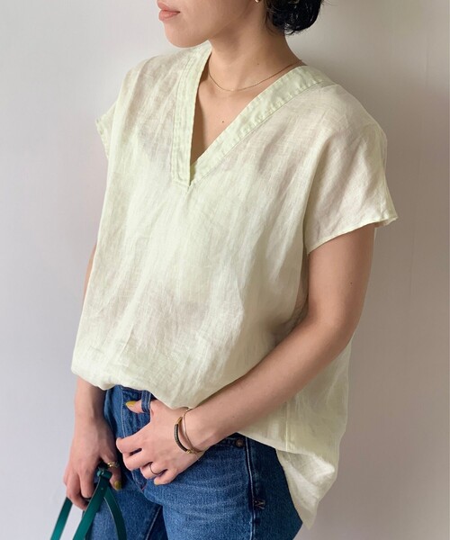 JET（ジェット）の「◆【ウォッシャブル】フレンチリネンVネック半袖ブラウス（シャツ/ブラウス・レディース・ホワイト/チャコールグレー/ベージュ/レモンイエロー/パープル系4・80/04）」の13枚目の写真